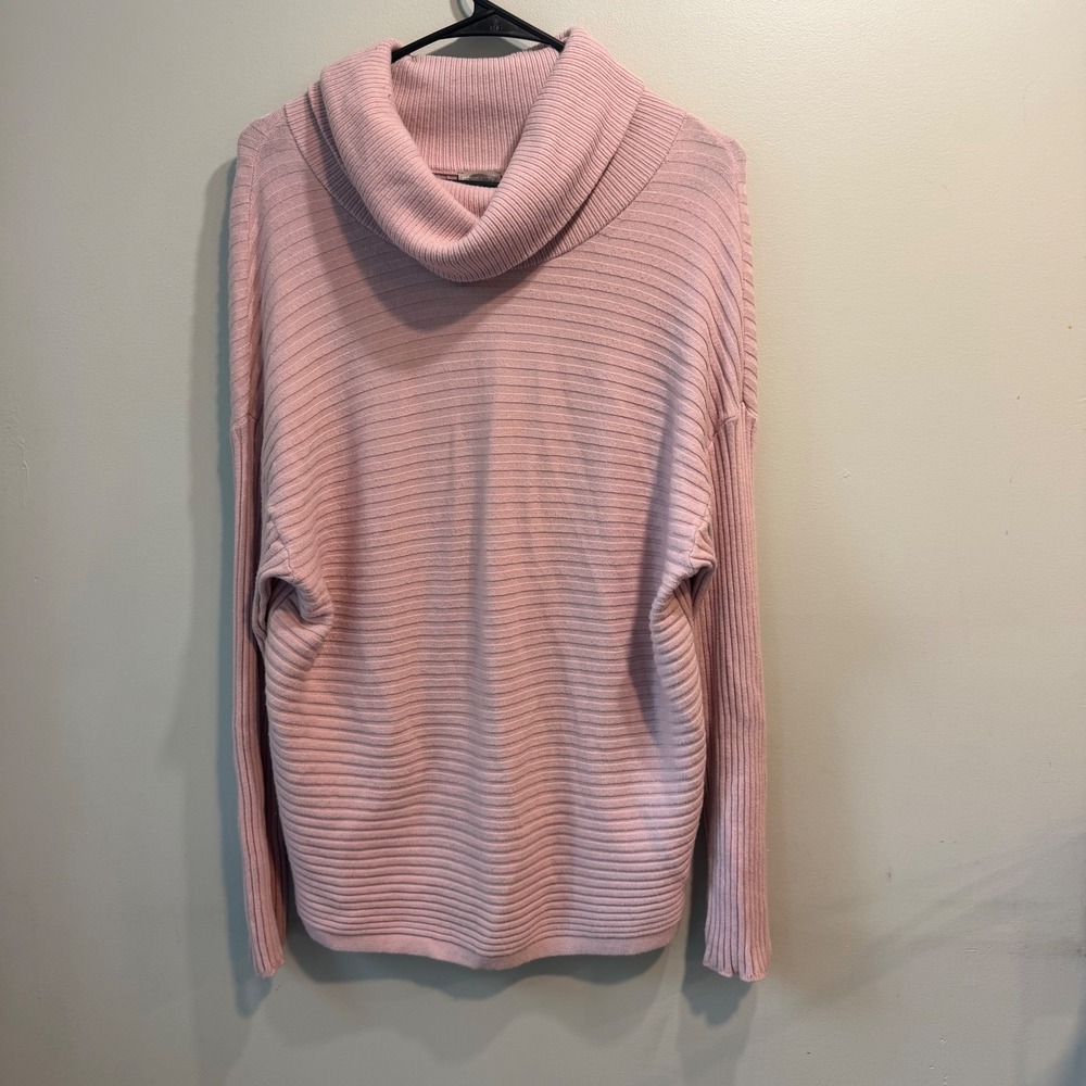 Chico's Ribbed Cowl Neck Cashmere Blend Sweater Pink Size 2 L Drop Shoulder